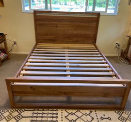 Crate and Barrel Linea Natural Teak Wood Queen Bed Frame