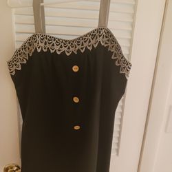 BLACK, GRAY LACE TRIM, SLEEVELESS TOP, SIZE XXL