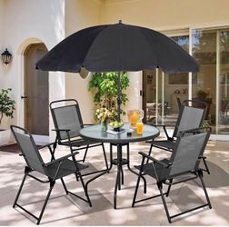 6 Piece Folding Patio Dining Set,Small Metal Outdoor Garden Patio Table and Chair Set w/Um