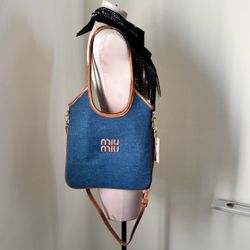 Miu Miu Denim Tote Bag with Leather Trim