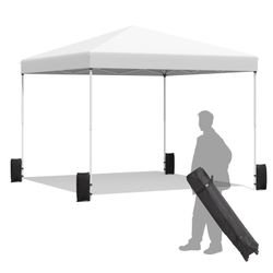 10x10 ft Pop Up Canopy, Easy up Outdoor Canopy Tents for outside with Wheeled Bag, 4 Sand Bags,White