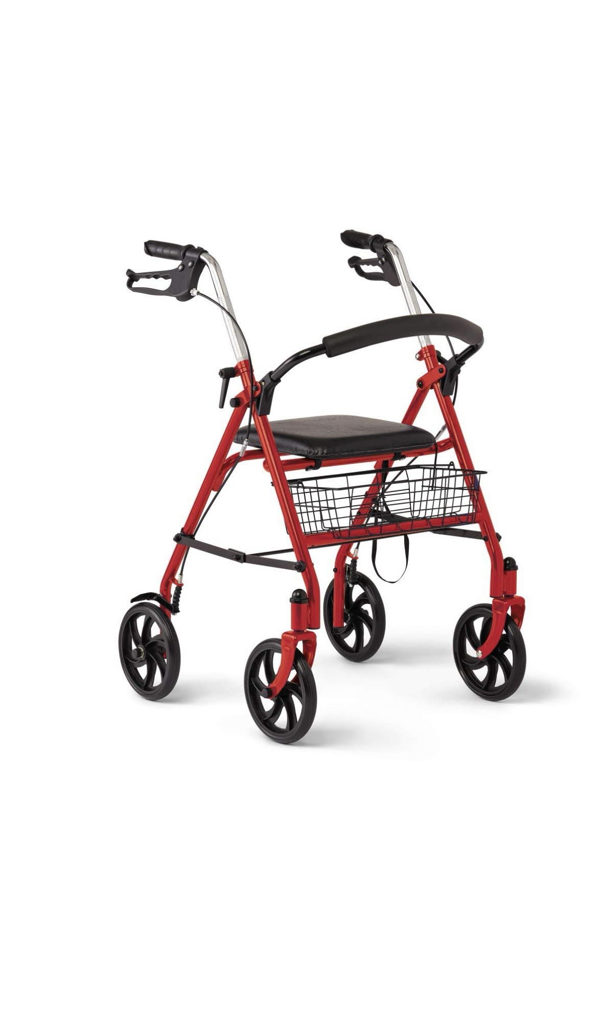 New In Box Medline Steel Rollator Walker with Seat, Red, 300 lb. Weight Capacity, 8” Wheels, Foldable, Adjustable Handles, for Seniors, for Mobility I