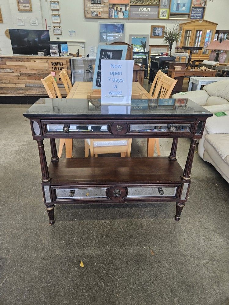 Marble Top Sofa Table With Mirrored Drawers