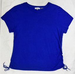 Calvin Klein Women's Size XL Electric Blue Pullover Top Cotton Blend with Adjustable Sides