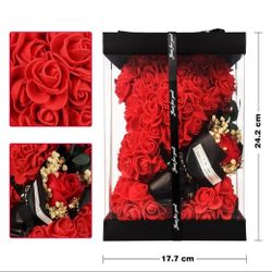 Valentines Day Gifts for Her Rose Bear with Bouquet and I Love You Necklace in 100 Languages, Birthday Mother’s Day Anniversary Valentines Gifts for W