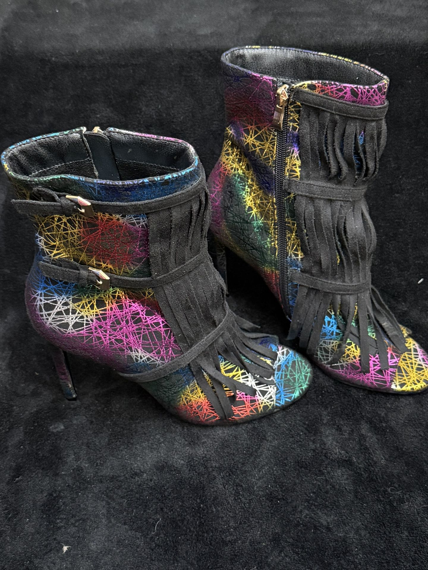 Colorful Graffiti Fringe Ankle Boots