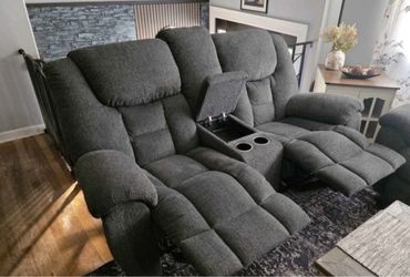 Gray Microfiber 2-Seat Reclining Loveseat w/ Console Cup Holders, Modern