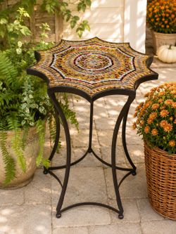 Artsy Glass Mosaic Pier 1 Accent Table Starburst Design With Sturdy Metal Legs