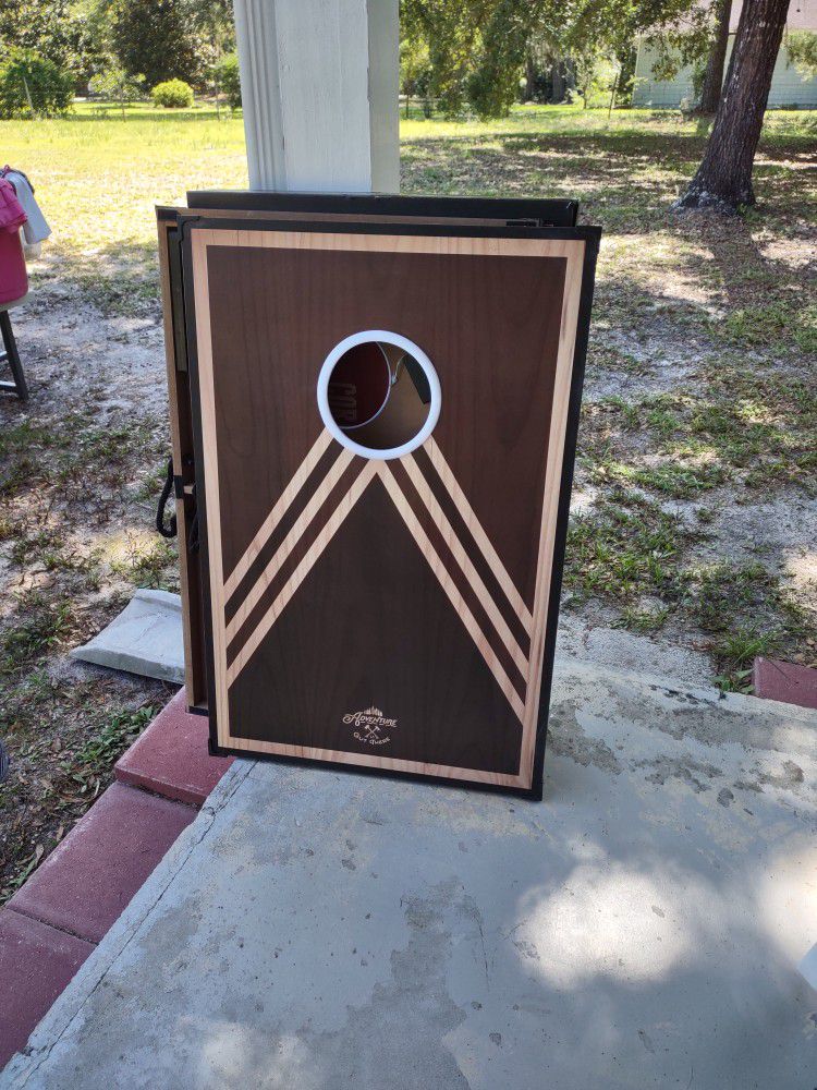 Light Up Corn Hole Game Set - "Adventure Out There"
