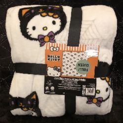 Hello Kitty Halloween Black Cat Queen Blanket