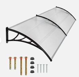 200 x 90 cm Canopy for Front Door, Transparent Polycarbonate Pent Arch Canopy, Aluminium Canopy, Front Door Canopy, House Entrance, Outdoor, Sun Prote