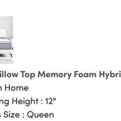 Queen Pillow top Mattress Only