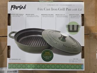 Parini 8 in. Enameled Cast Iron Grill Pan with Lid