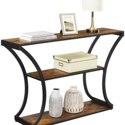 Console Table with Curved Frames and 2 Open Shelves, for Hallway Entryway Living Room, Rustic Brown + Black, 11.8 X 47.2 x 31.5 Inches.