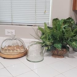 Bread Holder, Fake plant And Pitcher 
