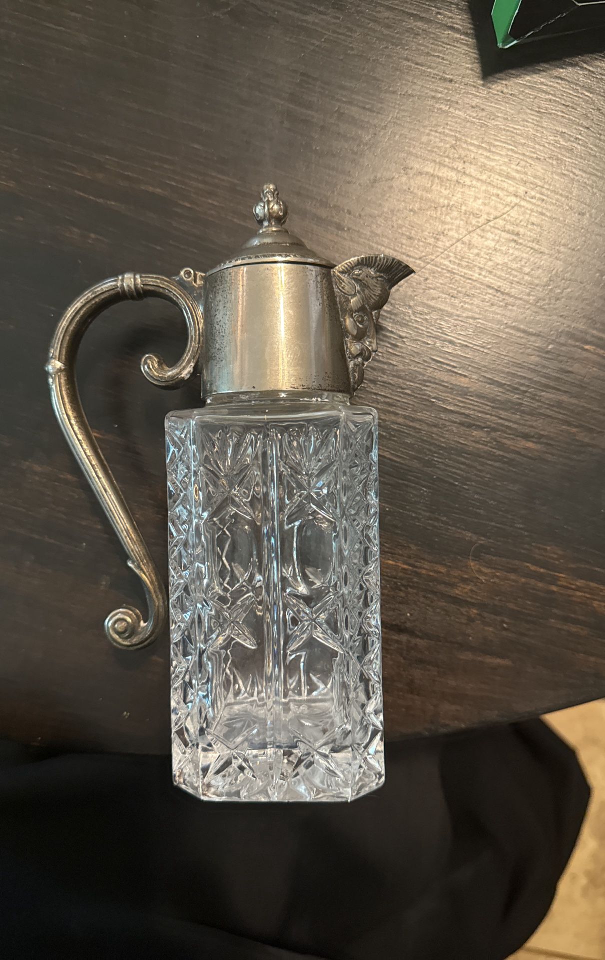 Antique Edwardian Crystal And Silver Plate Claret Jug