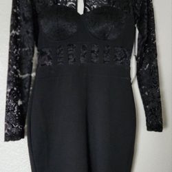 Womans Mini Black Lace Dress, Size M