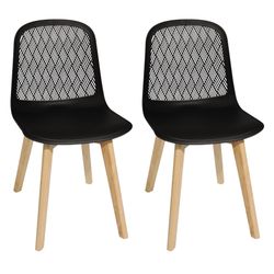 Set of 2 Black Dining Chairs - Wood Legs - New