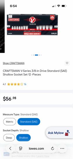 CRAFTSMAN V-Series 3/8-in Drive Standard (SAE) Shallow Socket Set 12 -Pieces