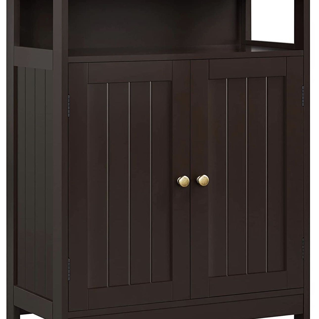  Bathroom Floor Storage Cabinet, Wooden Free Standing Storage Organizer with 2 Doors & Adjustable Shelves, for Living Room Hallway, Espresso 591910