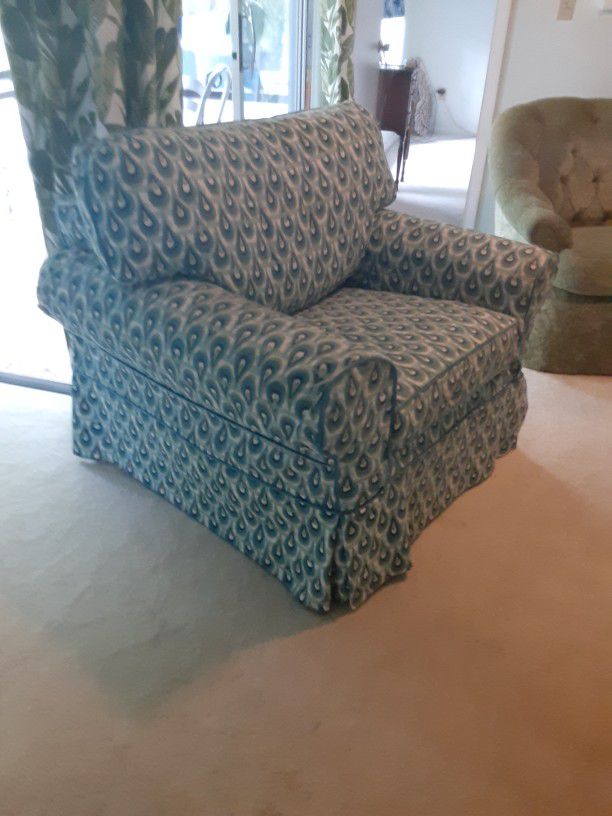 Slip Covered Chair.   Original Fabric Under Close Up Of Cover