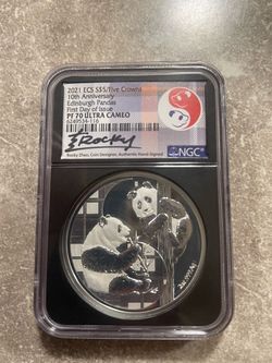2021 ECS 10th Anniversary Edinburg Panda First day issue PF 70 Ultra Cameo Signed Two Ounces Limited Edition2500
