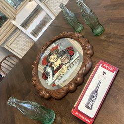 Vintage Coca Cola Advertisement Mirror And Bottles 