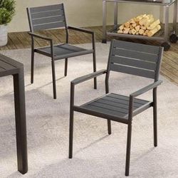 New Set of 2 Outdoor Black Patio Aluminum Stackable Chairs