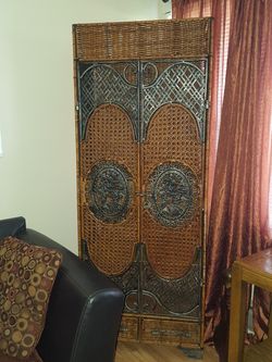Very Classy Wicker and Iron Armoire Chest Dresser