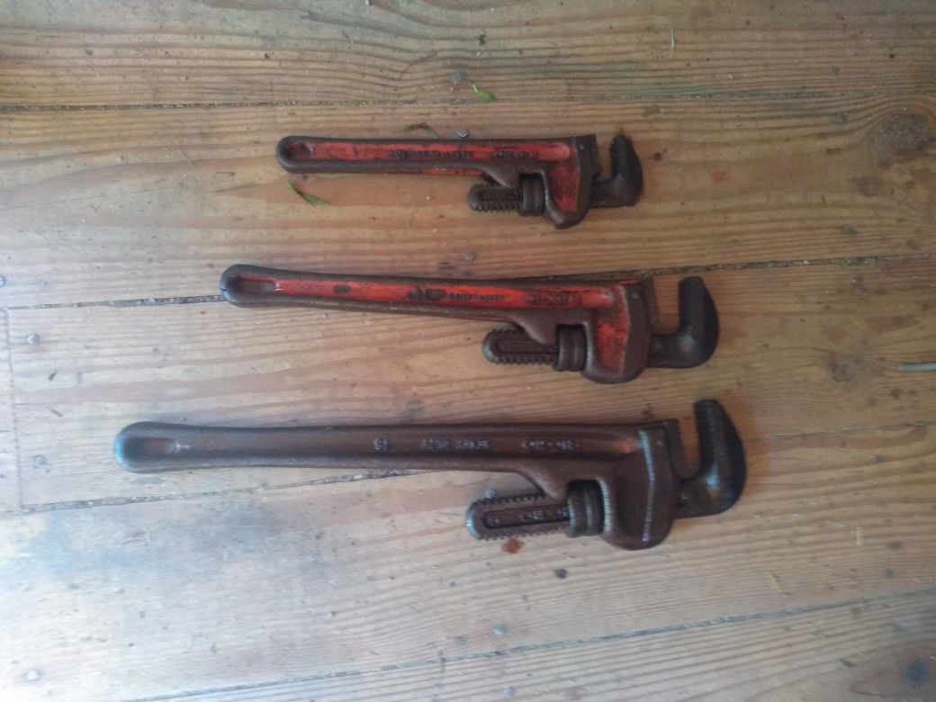 Three Rigid Pipe Wrenches