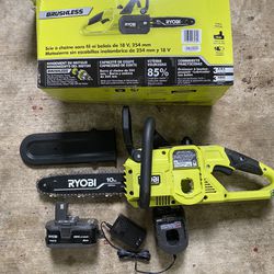 RYOBI ONE+ HP 18V Brushless 10 in. Battery Chainsaw with 4.0 Ah Battery and Charger