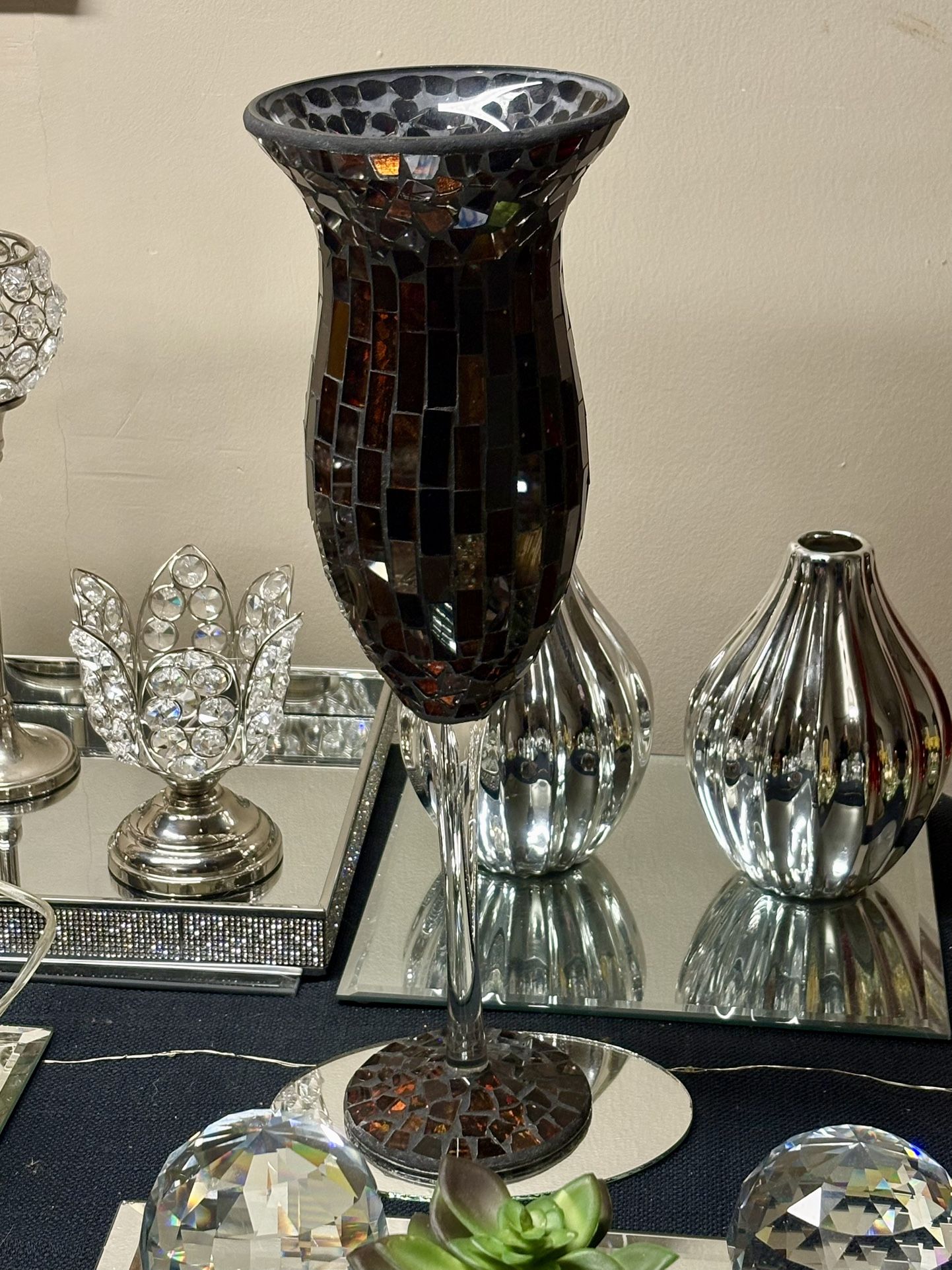 Tall Mosaic Glass Goblet Vase 15”