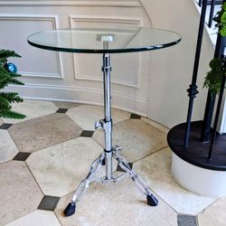 European Glass Chrome Adjustable Accent Table Drummer Style