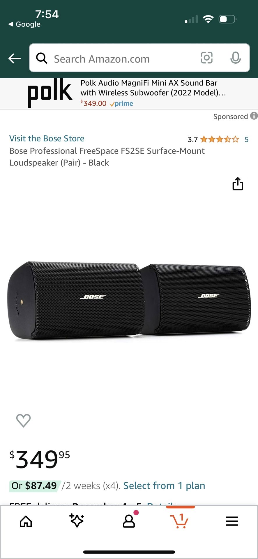 Bose Professional FreeSpace FS2SE Surface-mount Loudspeaker (Pair) - Black