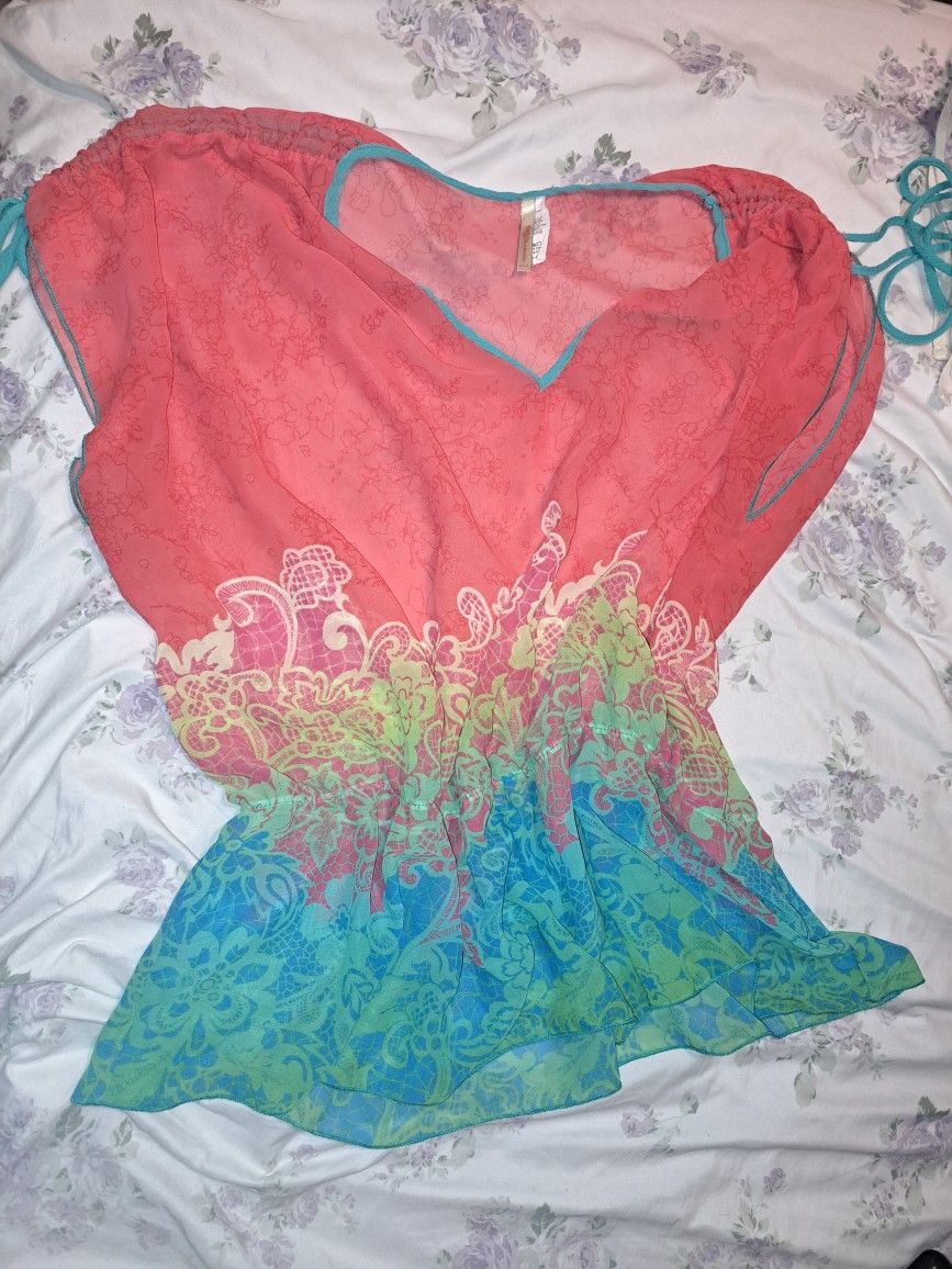 Multicolor Swimwear Cover Up Top