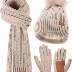 Winter Beanie Hat Scarf Gloves Set for Women