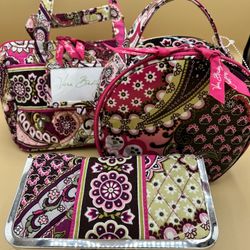Vera Bradley Very Berry Insulated Lunch Bag, Make-up Case, Kiss Cosmetic Retired