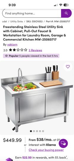 Freestanding Stainless Steel Utility Sink with Cabinet, Pull-Out Faucet & Workstation for Laundry Room, Garage & Commercial Kitchen MW-7