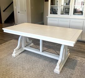 White Solid Wood Trellis Dining Table Large