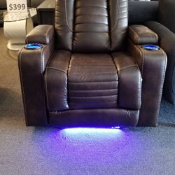 Brand New Brown Bonded Leather Power Reclining Theather Chair