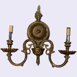 Antique French Style Brass Wall Sconce - Vintage Two-Arm Wall Sconce - 14”