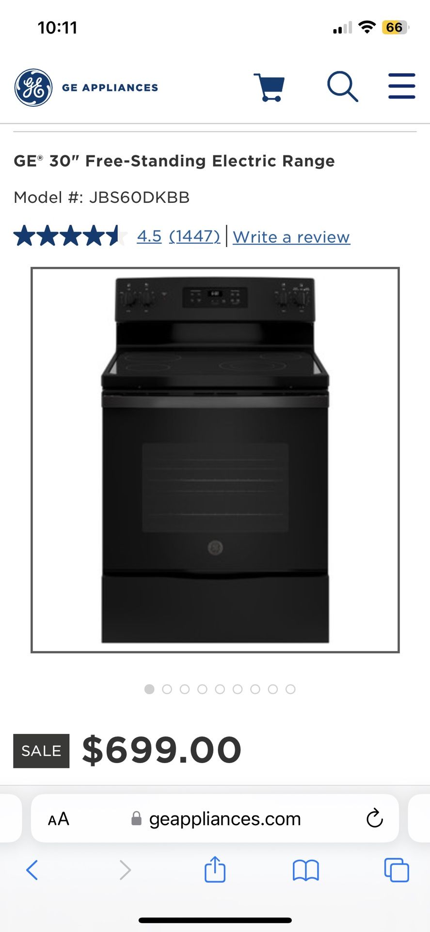 GE® 30" Free-Standing Electric Range Model #:JBS60DKBB