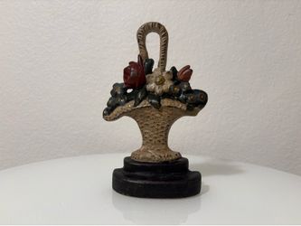 Antique Cast Iron Doorstop Flower Basket