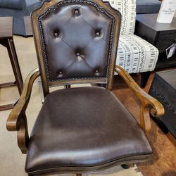 Leather And Walnut Wood Desk Chair