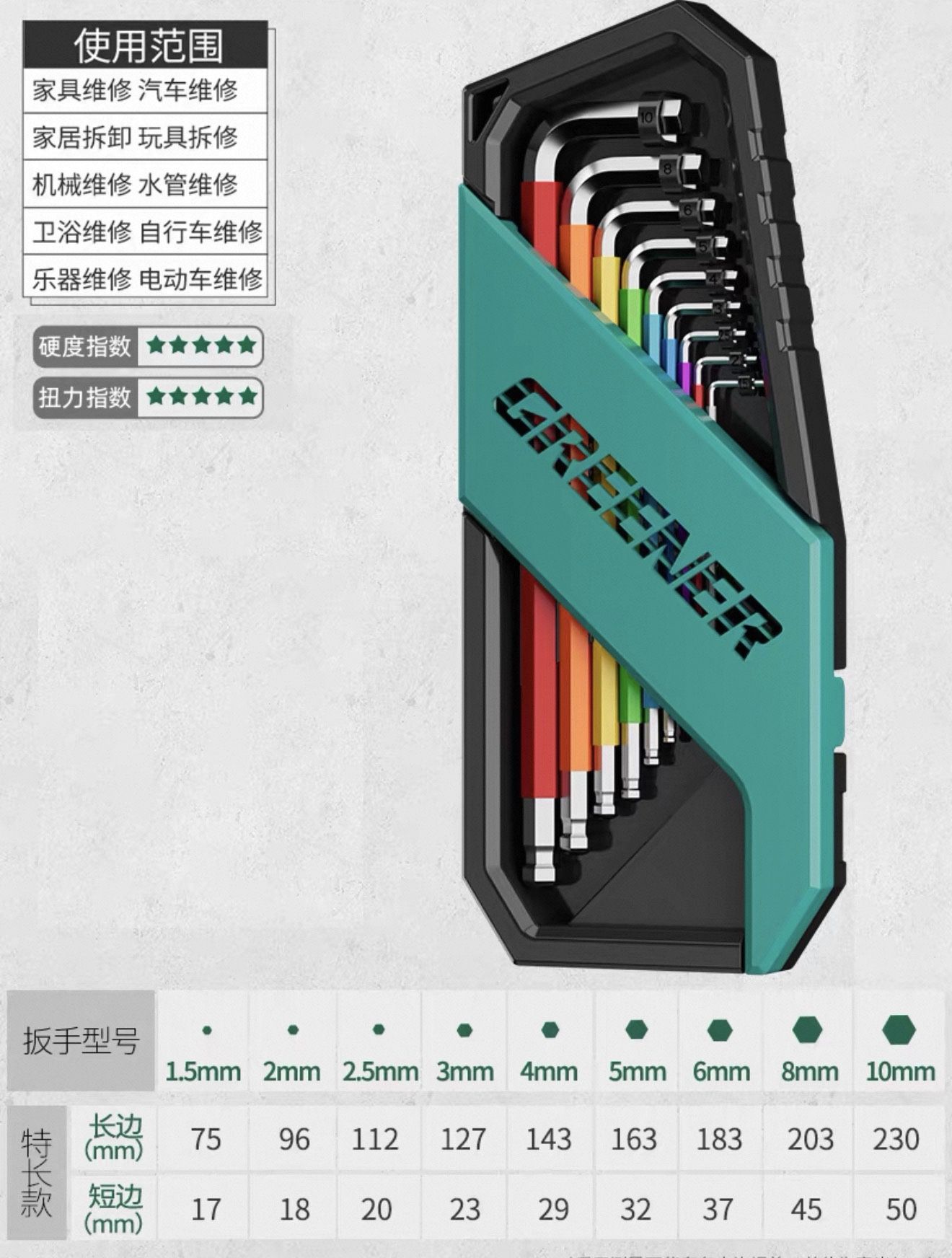 Color-Coded Ball End Hex L Key Set