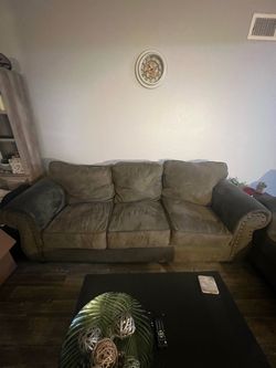 3-Seat Microfiber Sofa and Love Seat with Nailhead Trim