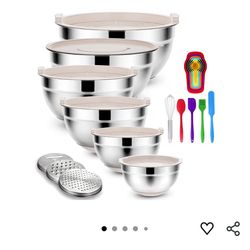 Mixing Bowls Set with Airtight Lids: 20PCS Stainless Steel Nesting Bowls - Size 7, 4, 3, 2, 1.5, 1QT Bowls with 3 Grater Attachments & Non-Slip Bottom