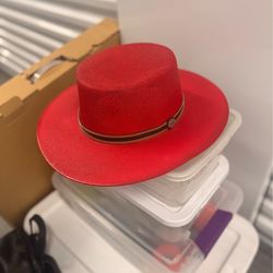 Artisanal Handmade Mexican Beraidian Red Woven Hat Size M