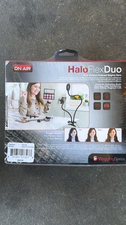 Tzumi On Air Halo Flex Duo 3.5" LED Ring Light, a desktop vlogging and streaming accessory featuring dual flexible arms for a phone and light