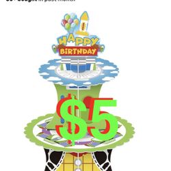 3-Tier Story Theme Cupcake Stand Cartoon Cardboard, Sturdy and Steady, Cupcake Stand Decorations for Dessert Table at Birthday Party